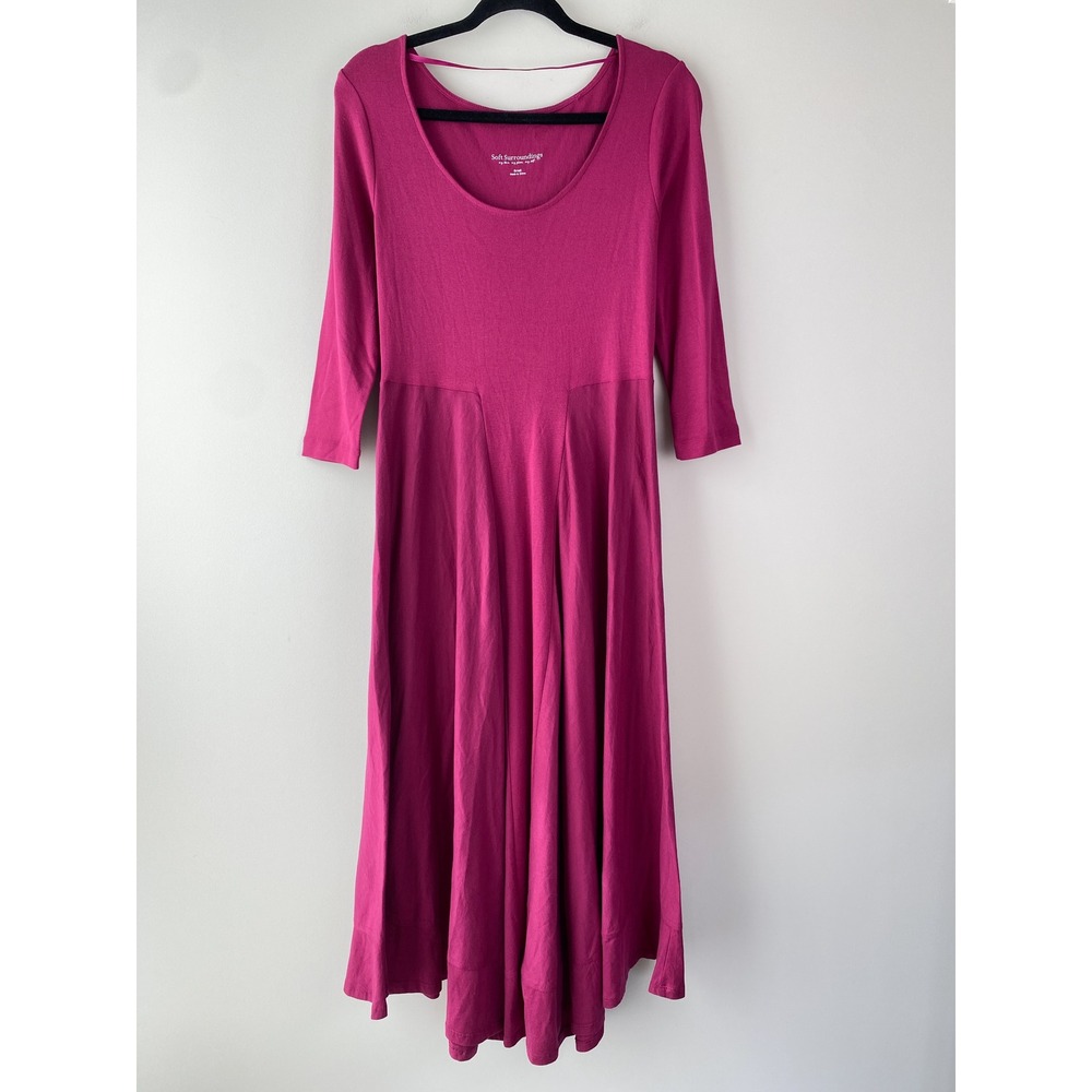 Soft Surroundings Deep Pink Flowing Maxi Dress S Magenta 3/4 Sleeve Boho Flowy